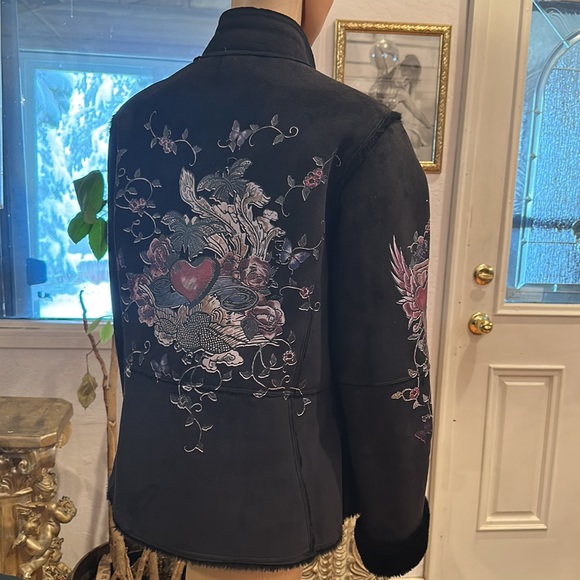 Eivissa faux sheepskin black polyester warm fuzzy jacket zip front Size L. - Picture 5 of 7